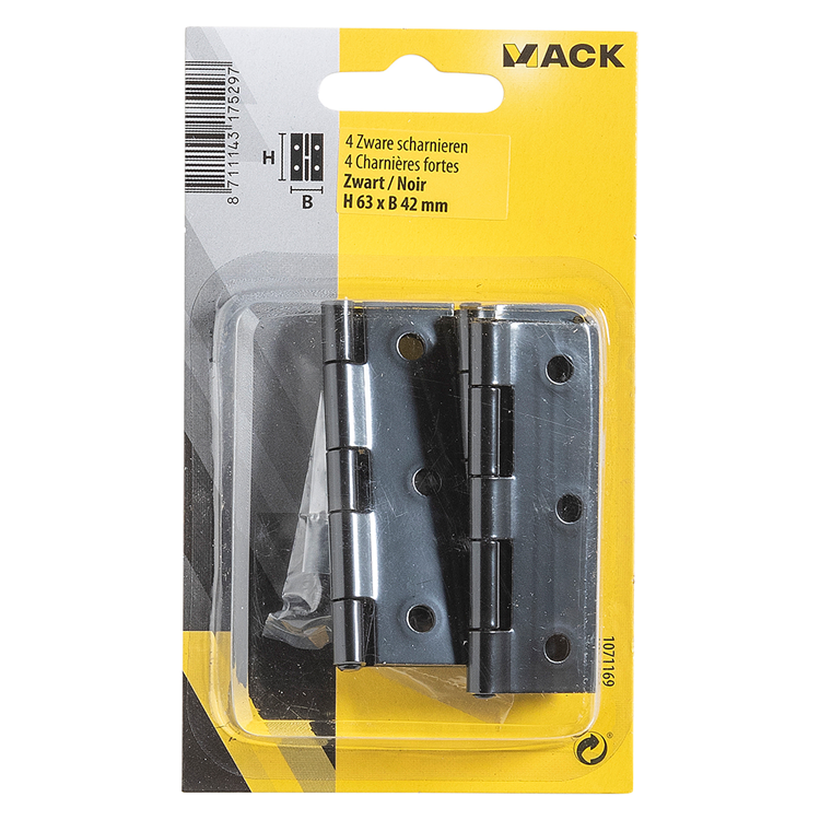 Afbeelding laden in galerijviewer, Mack 1071169 - 4 zware scharnieren zwart h 63 x b 42 mm | 5 stuks

