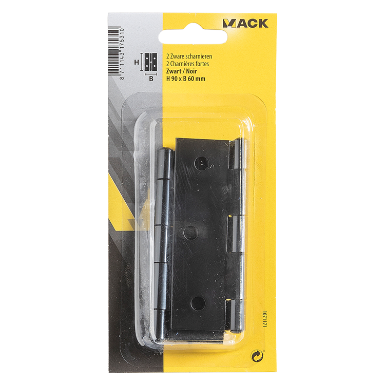 Afbeelding laden in galerijviewer, Mack 1071171 - 2 zware scharnieren zwart h 90 x b 60 mm | 5 stuks

