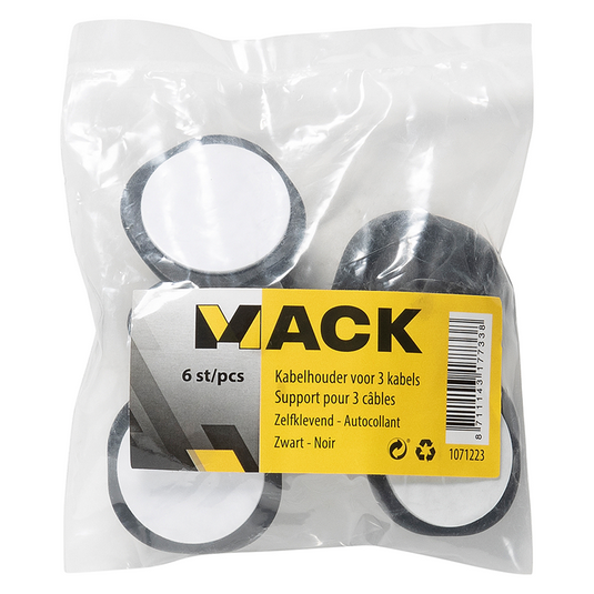 Mack 1071223 - 6 kabelhouders voor 3 kabels zelfklevend zwart | 6 stuks