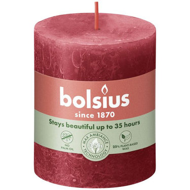 Bolsius rustiek stompkaars delicate red ø68x80 mm 30 uur (4 stuks)