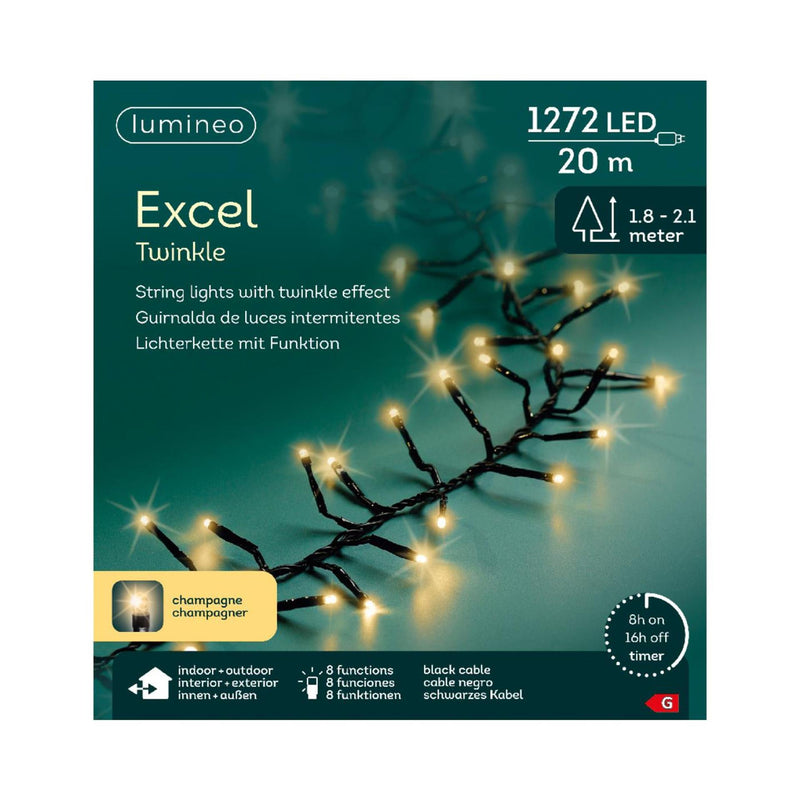 Afbeelding laden in galerijviewer, Lumineo kerstverlichting excel twinkel 20 meter 1272 lampen champagne
