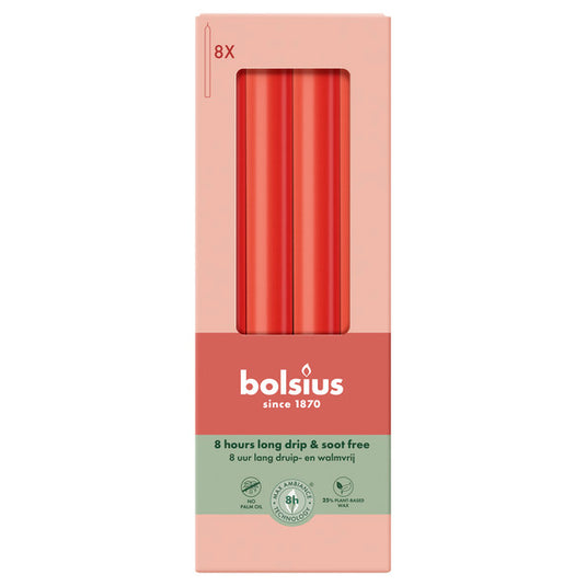 Bolsius dinerkaarsen delicate red ø20x230 mm 8 uur (4x 8 stuks)