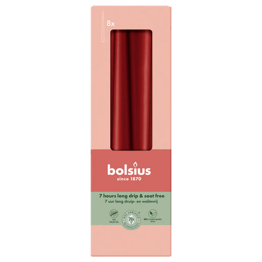 Bolsius gotische kaarsen velvet red ø24x245 mm 7 uur (8x 4 stuks)