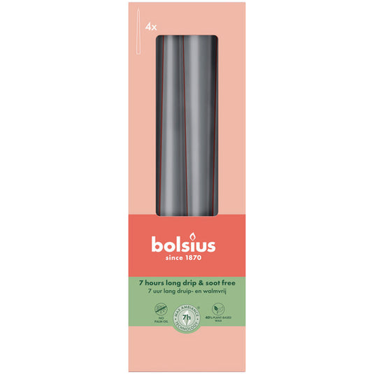 Bolsius gotische kaarsen stormy grey ø24x245 mm 7 uur (8x 4 stuks)