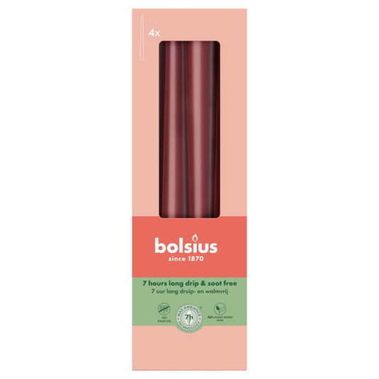 Bolsius gotische kaarsen velvet red ø24x245 mm 7 uur (8x 4 stuks)