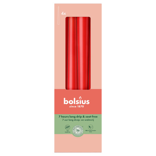Bolsius gotische kaarsen delicate red ø24x245 mm 7 uur (8x 4 stuks)