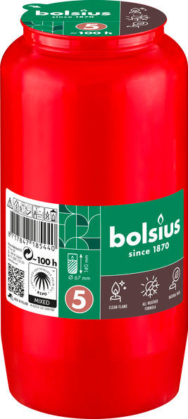 Bolsius compolight graflichten nr 5 rood ø67x141 mm 100 uur (24 stuks)
