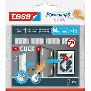 Tesa powerstrips click klittenband strips medium, wit