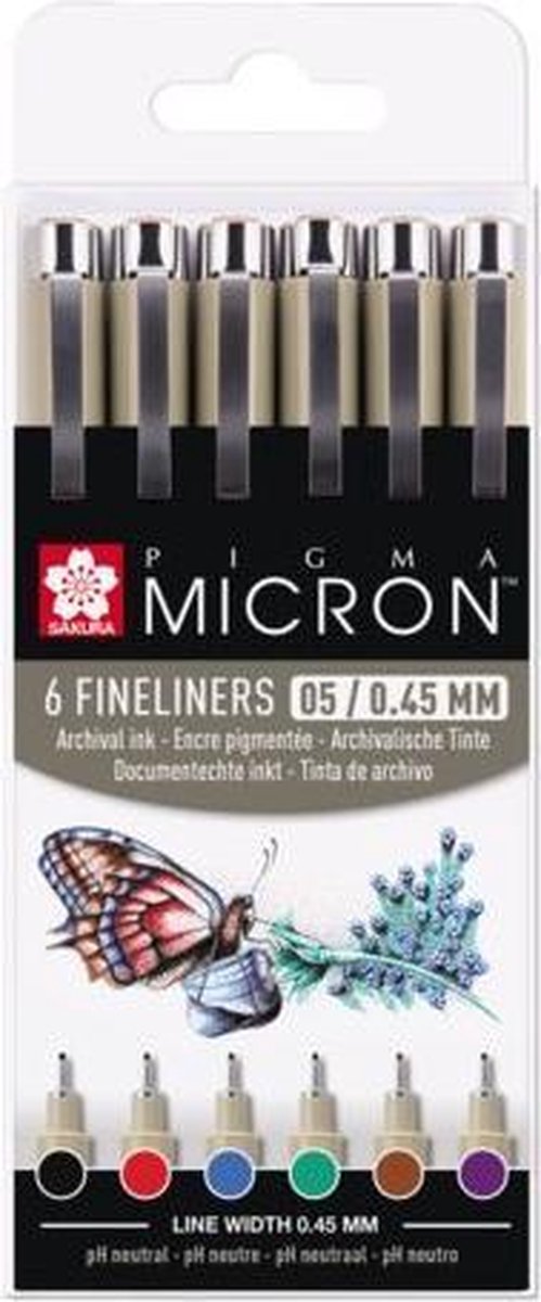 Afbeelding laden in galerijviewer, Sakura pigma micron 05 etui met 6 basic kleuren
