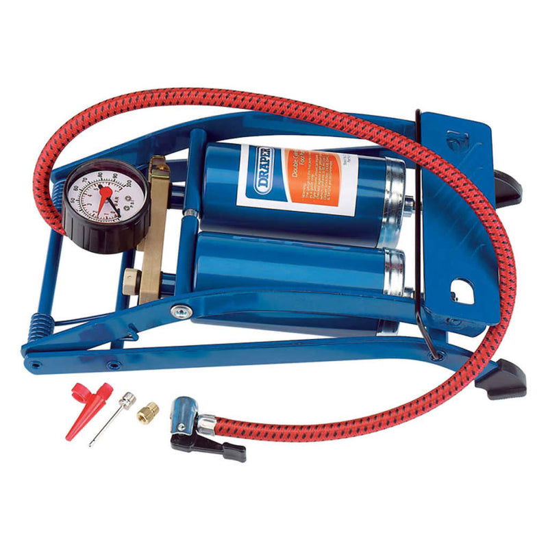 Afbeelding laden in galerijviewer, Draper tools voetpomp met dubbele cilinder blauw 25996
