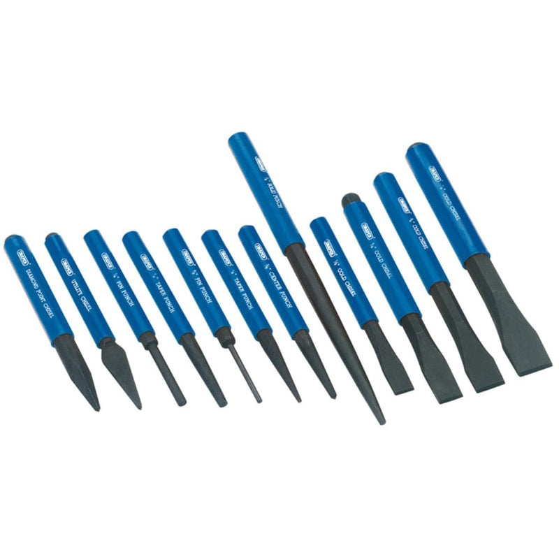Afbeelding laden in galerijviewer, Draper tools koudbeitel en drevel set blauw 12-dlg 26557
