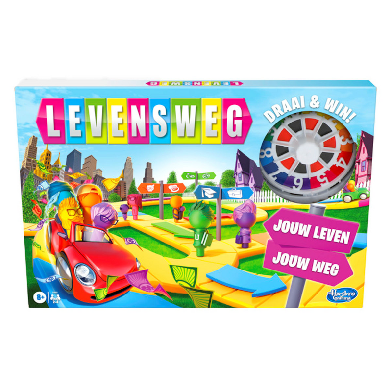 Afbeelding laden in galerijviewer, Hasbro levensweg - familiebordspel voor 2 tot 4 spelers - indoorspel voor kinderen vanaf 8 jaar - staafjes in 6 kleuren
