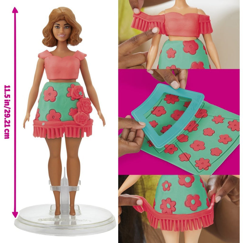 Afbeelding laden in galerijviewer, Play-doh -set barbie bloemen en franjes - maak poppenkleertjes - boetseerklei
