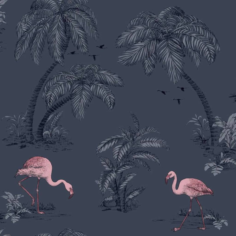 Afbeelding laden in galerijviewer, Dutch wallcoverings dutch wallcoverings behang flamingo petrolblauw
