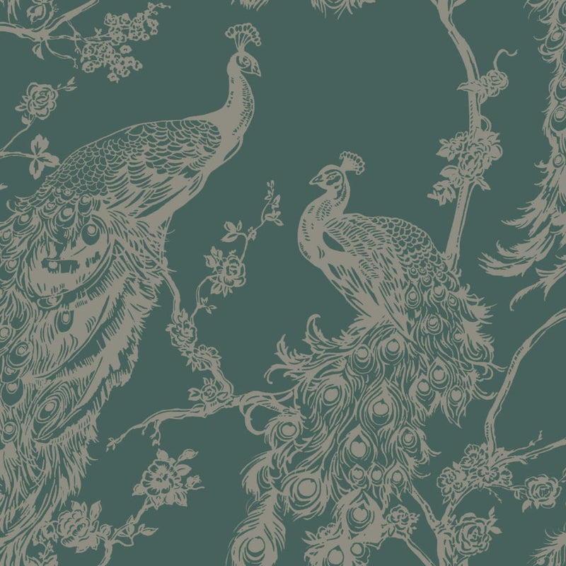Afbeelding laden in galerijviewer, DUTCH WALLCOVERINGS DUTCH WALLCOVERINGS Behang Peacock groen en zilverkleurig
