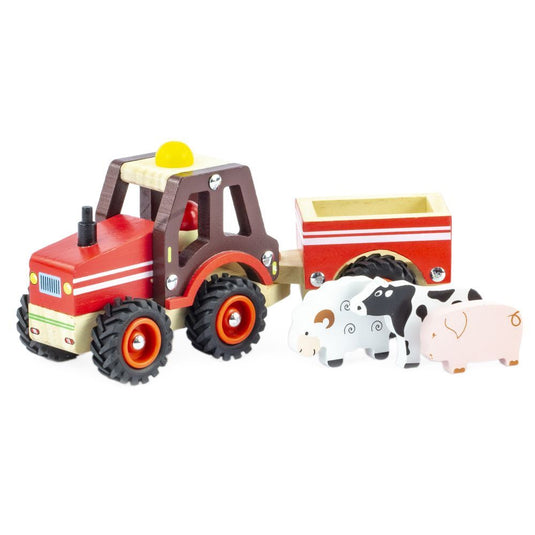 Retro houten tractor+trailerset. fsc. 2+