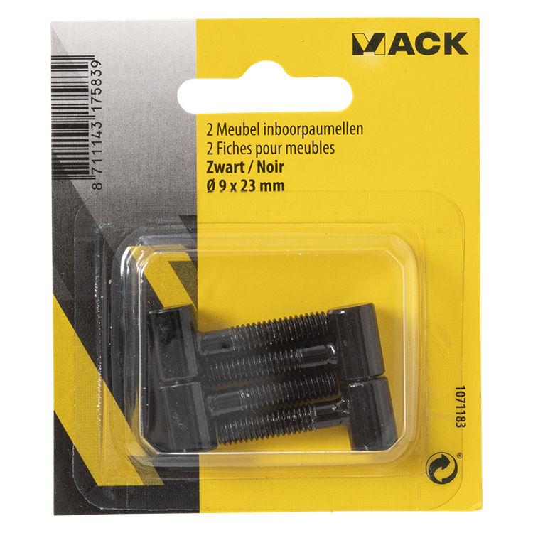 Afbeelding laden in galerijviewer, Mack 1071183 - 2 meubel inboorpaumellen zwart ø 9 x 23 mm | 5 stuks

