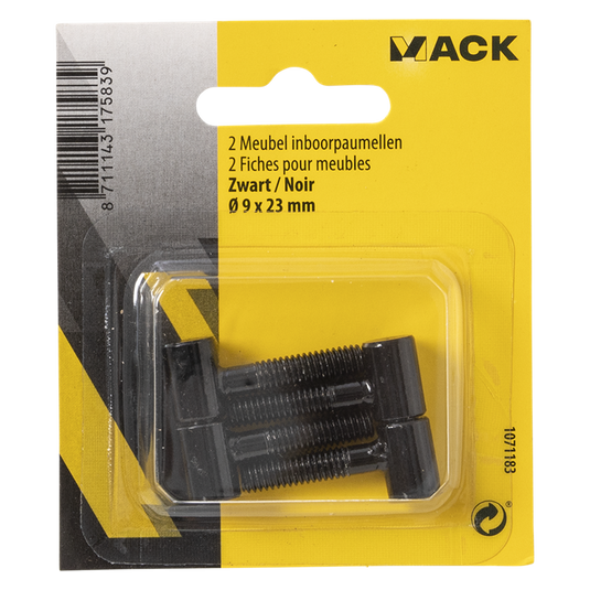 Mack 1071183 - 2 meubel inboorpaumellen zwart ø 9 x 23 mm | 5 stuks
