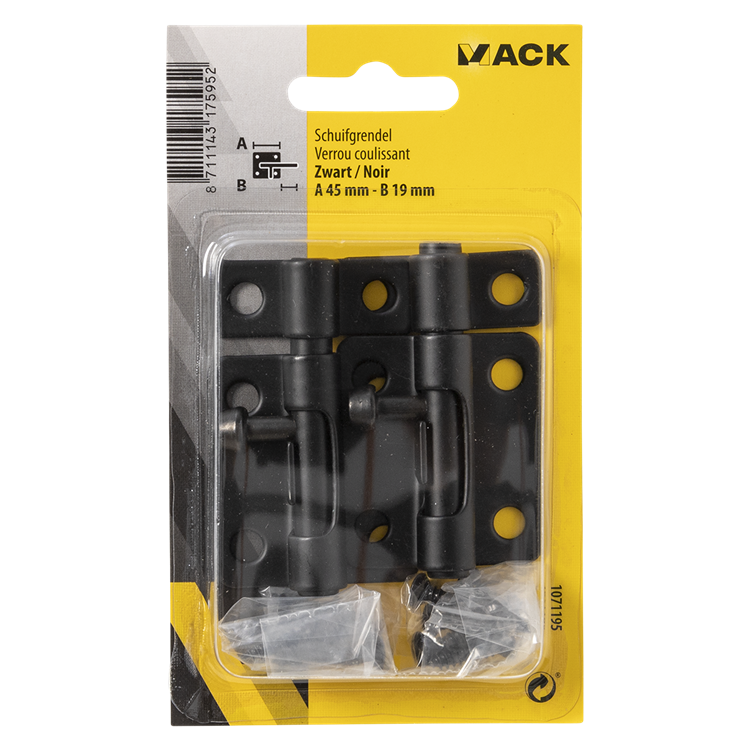 Afbeelding laden in galerijviewer, Mack 1071195 - 2 grendels zwart a 45 mm b 19 mm | 6 stuks
