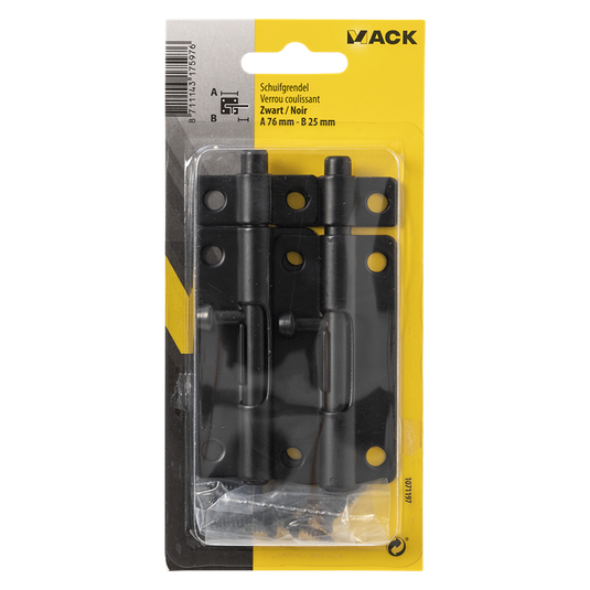 Mack 1071197 - 2 grendels zwart a 76 mm b 25 mm | 6 stuks