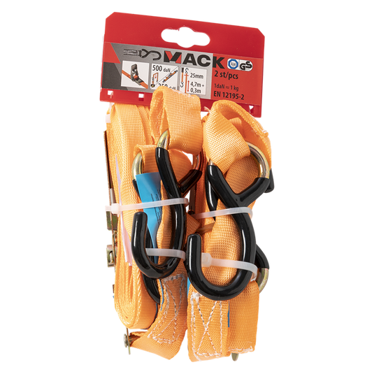 Mack 1072407 - 2 spangordels pe, ratelspanner25mm-5m max 500kg 2d,2 s haken | 5 stuks