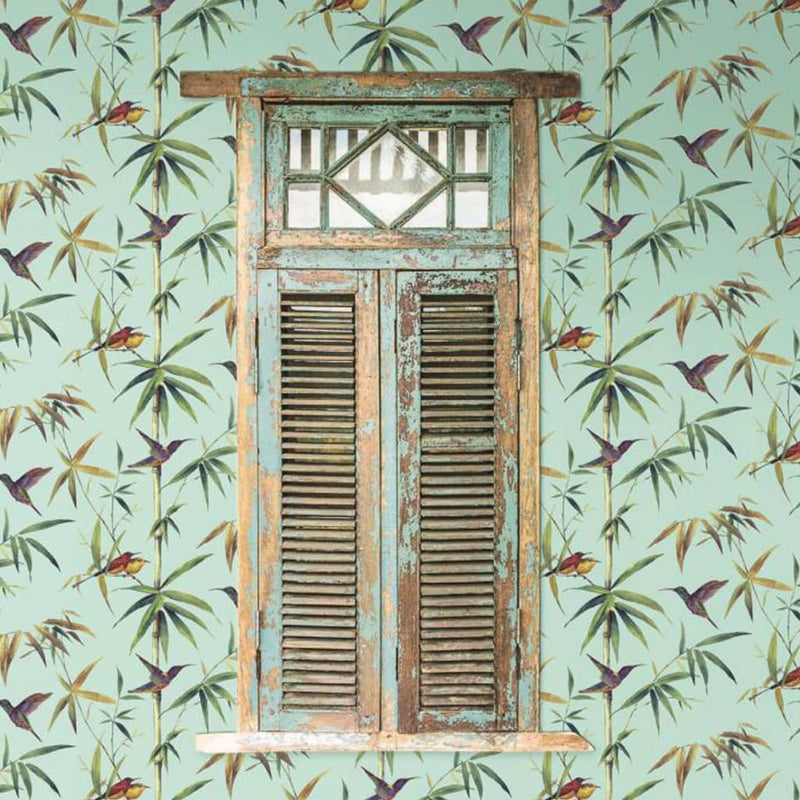 Afbeelding laden in galerijviewer, Noordwand Noordwand Behang Kolibri and Bamboo turquoise
