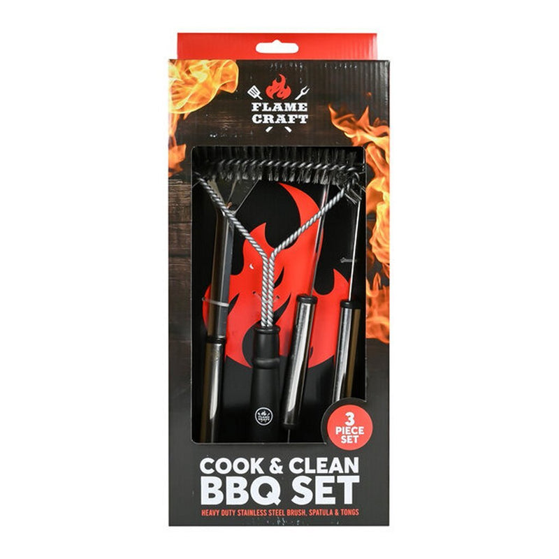 Afbeelding laden in galerijviewer, Interbosch flamecraft bbq gereedschapset 3-delig zwart rvs
