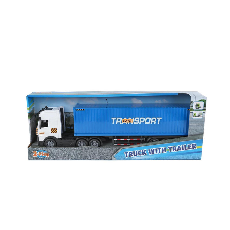 Afbeelding laden in galerijviewer, 2-play vrachtwagen met oplegger frictie licht en geluid 38cm
