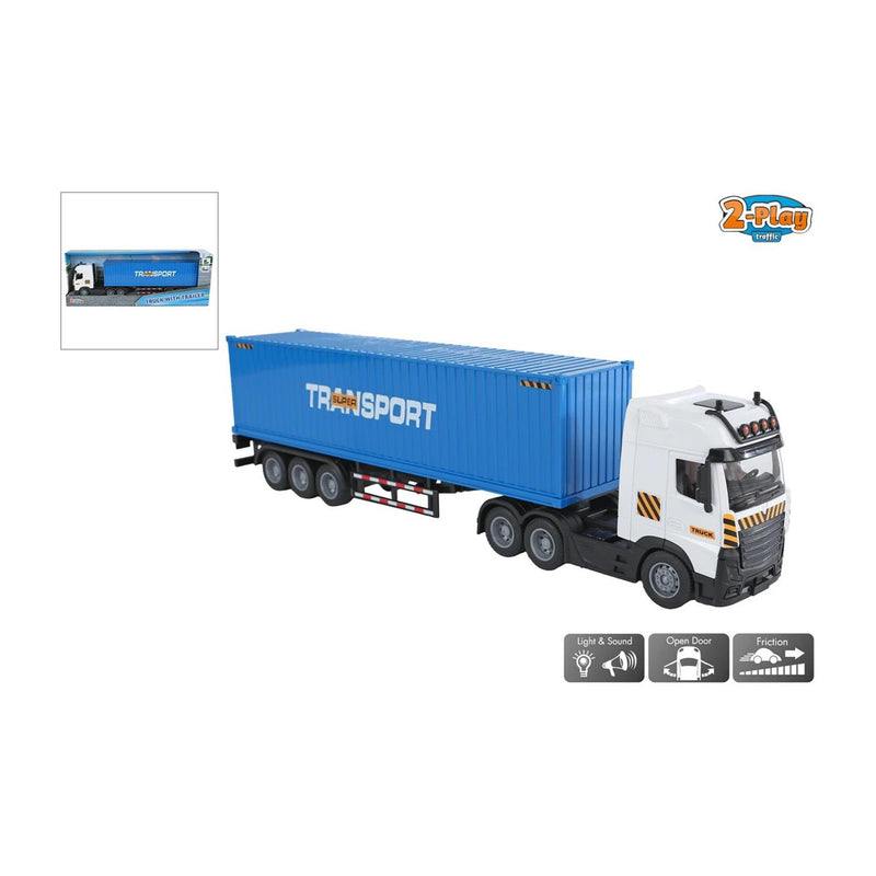 Afbeelding laden in galerijviewer, 2-play vrachtwagen met oplegger frictie licht en geluid 38cm
