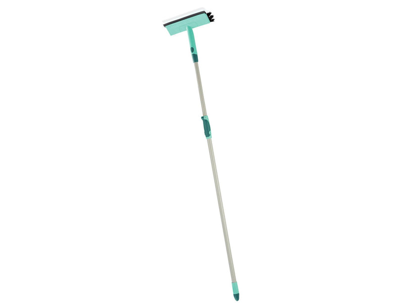 Afbeelding laden in galerijviewer, Leifheit raamwisser met borstel en telescoopsteel - 28 cm wisbreedte - 110-190 cm - click system - turquoise - grijs
