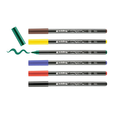 Edding 4200 porselein stiften - basis kleuren set - 6 stiften - flexibele penseelpunt 1-4mm - viltstift voor het schilderen en decoreren van keramiek porselein - vaatwasmachinebestendig, lichtechte inkt, sneldrogend
