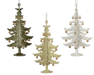 Decoris kersthanger boom met decoratie kunststof bruin goud wit dia8x13cm