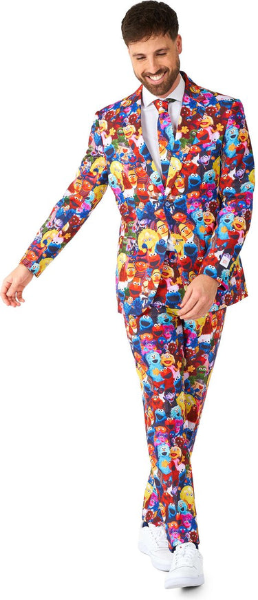 Opposuits sesame street™ - heren pak - carnavalskleding - inclusief pantalon, blazer en stropdas - multi color - maat: eu 56