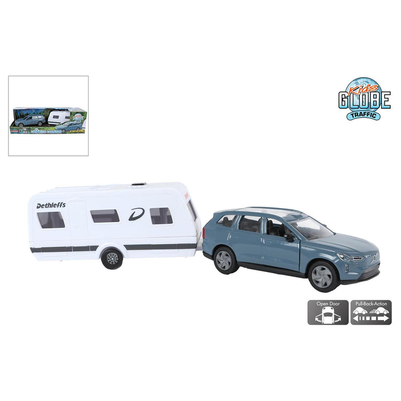 Afbeelding laden in galerijviewer, Kids globe volvo ex90 met dethleffs caravan die cast pull back 30cm
