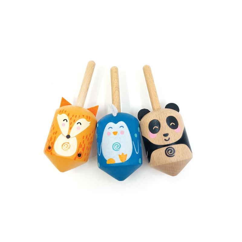 Afbeelding laden in galerijviewer, Dsp. houten tol panda, vos en pinguin. 2
