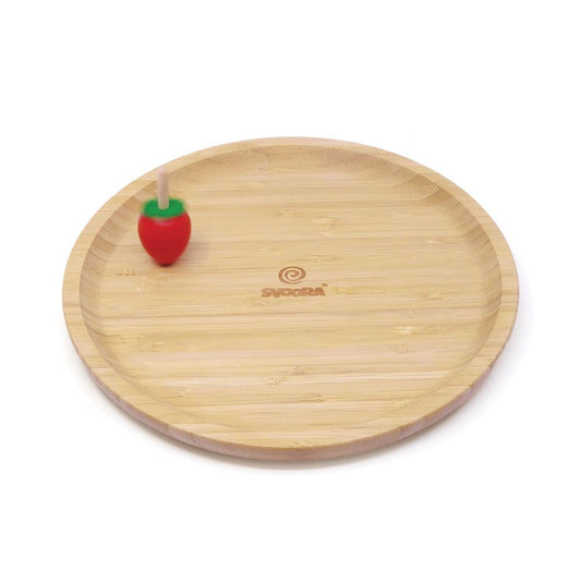 Svoora houten schaal voor tollen. 25x25