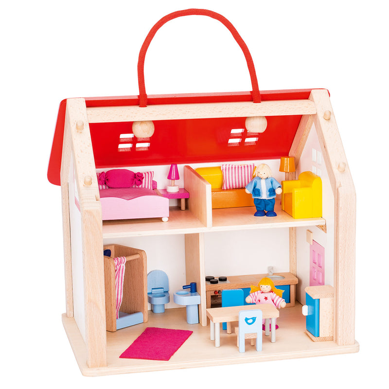 Afbeelding laden in galerijviewer, Goki Houten Poppenhuis Koffer met Accessoires
