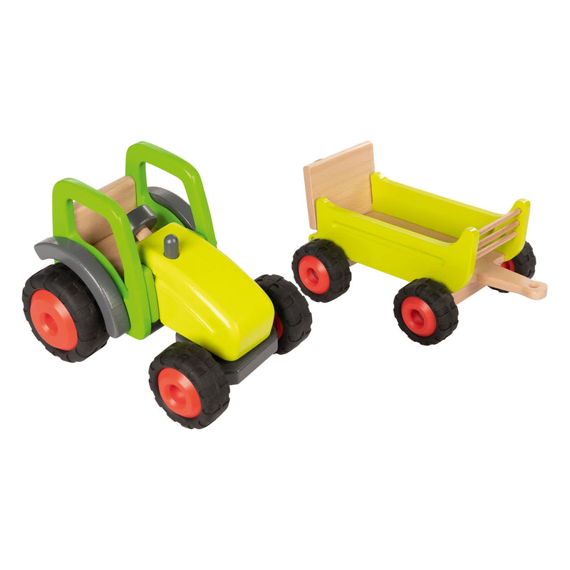 Afbeelding laden in galerijviewer, Goki houten tractor met trailer
