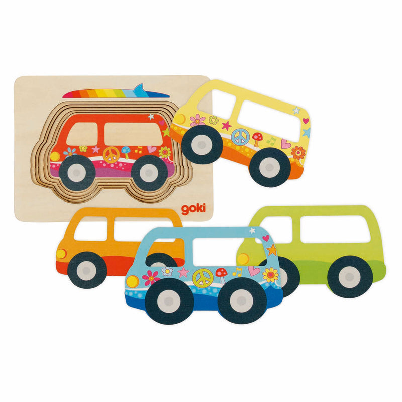 Afbeelding laden in galerijviewer, Goki houten lagenpuzzel auto, 5st.
