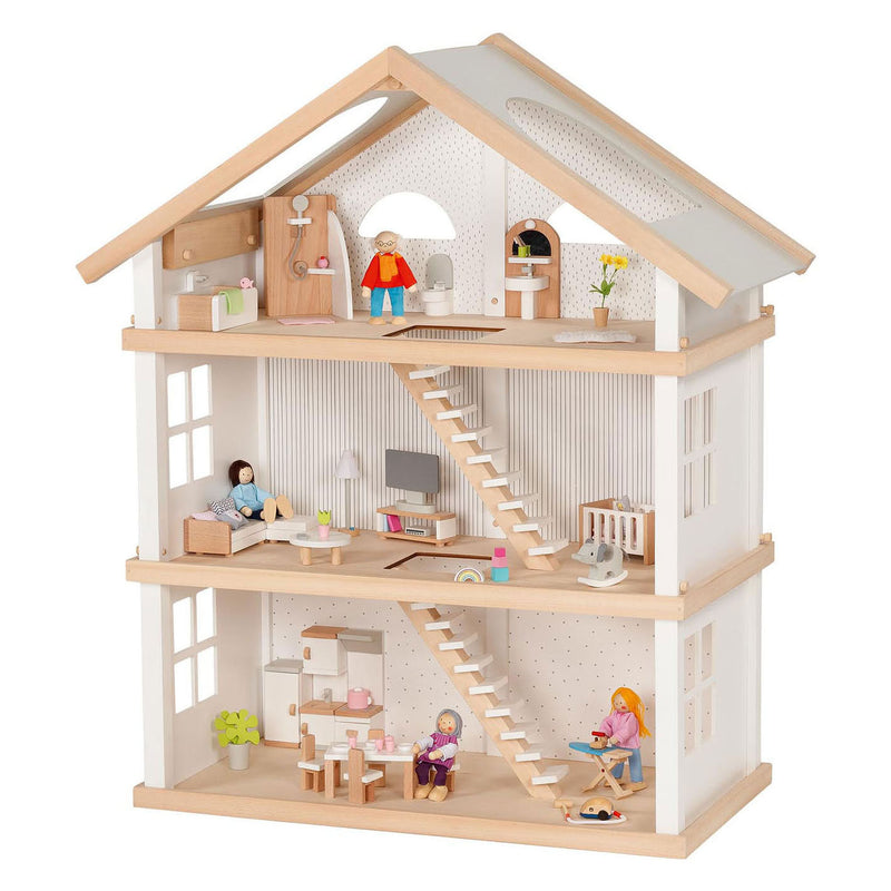 Afbeelding laden in galerijviewer, Goki houten poppenhuis modern living met 3 verdiepingen
