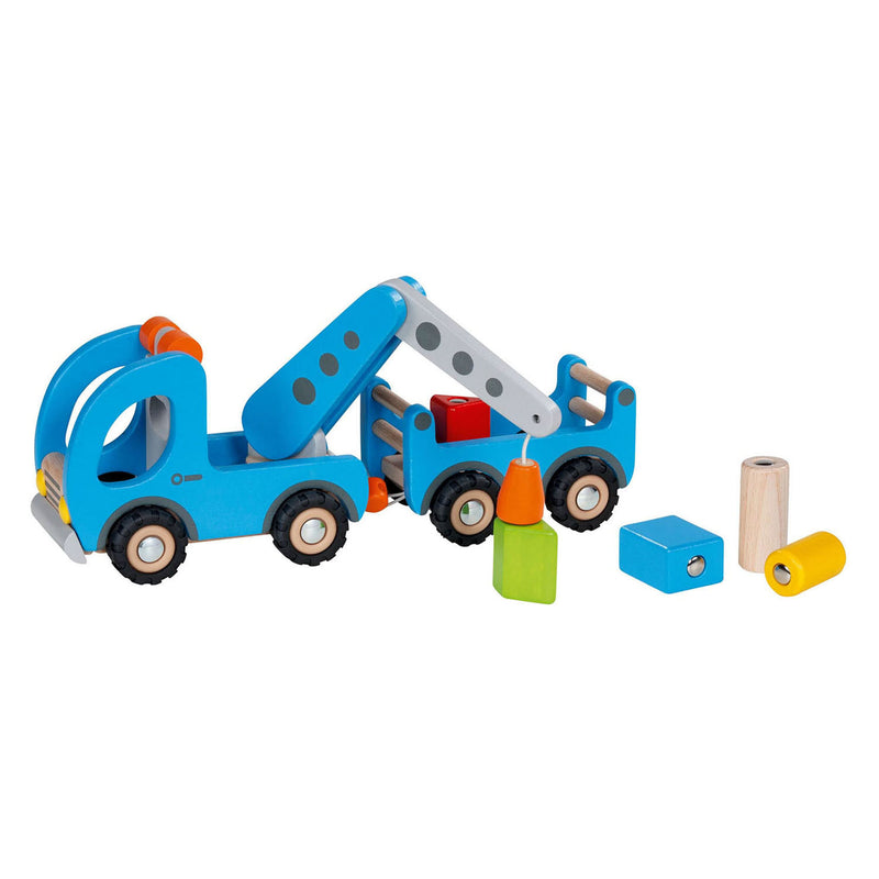 Afbeelding laden in galerijviewer, Goki houten takelwagen met aanhanger
