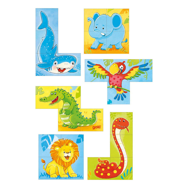 Afbeelding laden in galerijviewer, Goki houten blokpuzzel wilde dieren, 4st.
