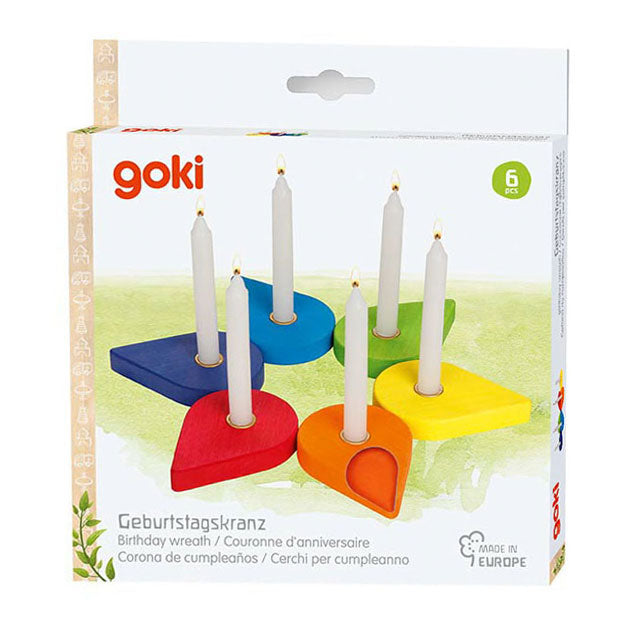 Afbeelding laden in galerijviewer, Goki houten verjaardagskrans kandelaars, 6dlg.
