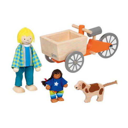 Afbeelding laden in galerijviewer, Goki poppenhuis houten bakfiets met kind en hond
