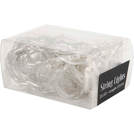 Creativ company micro led verlichting - 20 lampjes - op batterijen - transparant - lichtsnoer - kerst