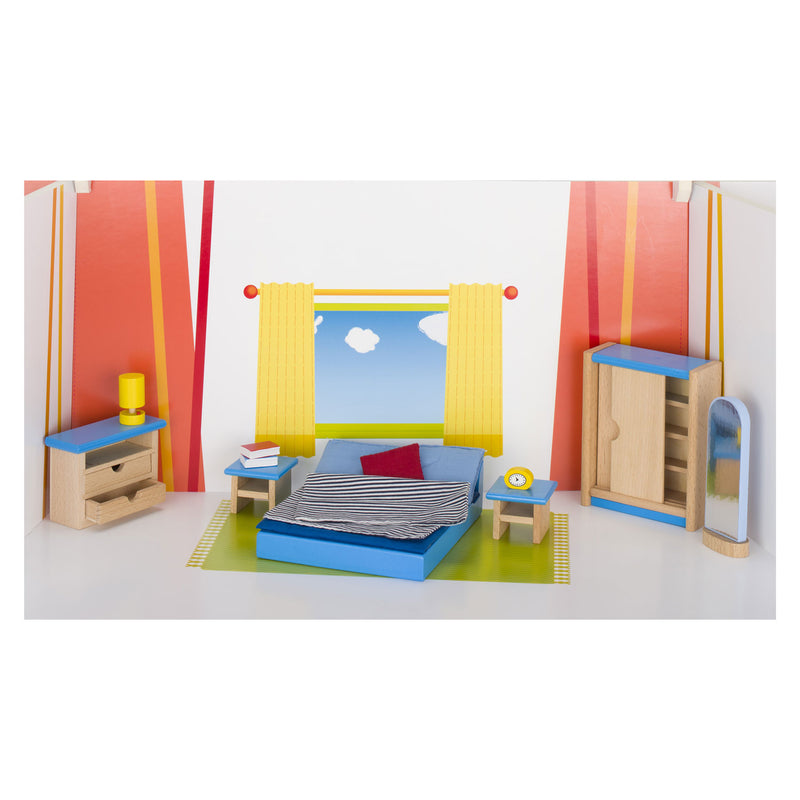 Afbeelding laden in galerijviewer, Goki poppenhuismeubeltjes: moderne slaapkamer 14-delig (incl. bedlinnen, excl.
