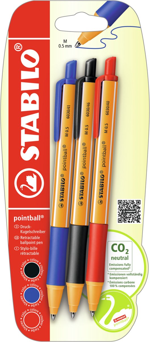 Afbeelding laden in galerijviewer, Stabilo pointball balpennen blauw zwart rood - 3dlg.
