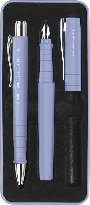 Faber-castell giftbox poly pen - met balpen en vulpen - pale iris - fc-241051