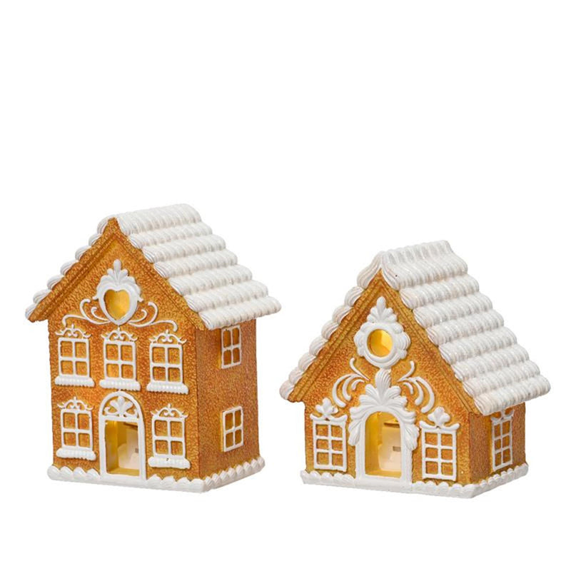 Afbeelding laden in galerijviewer, Decoris beeld huis peperkoek met led verlichting polyresin bruin 8,5x5,5x8,3cm
