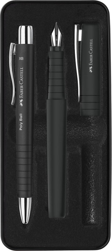 Faber-castell giftbox poly pen - set met balpen en vulpen - zwart - fc-241050